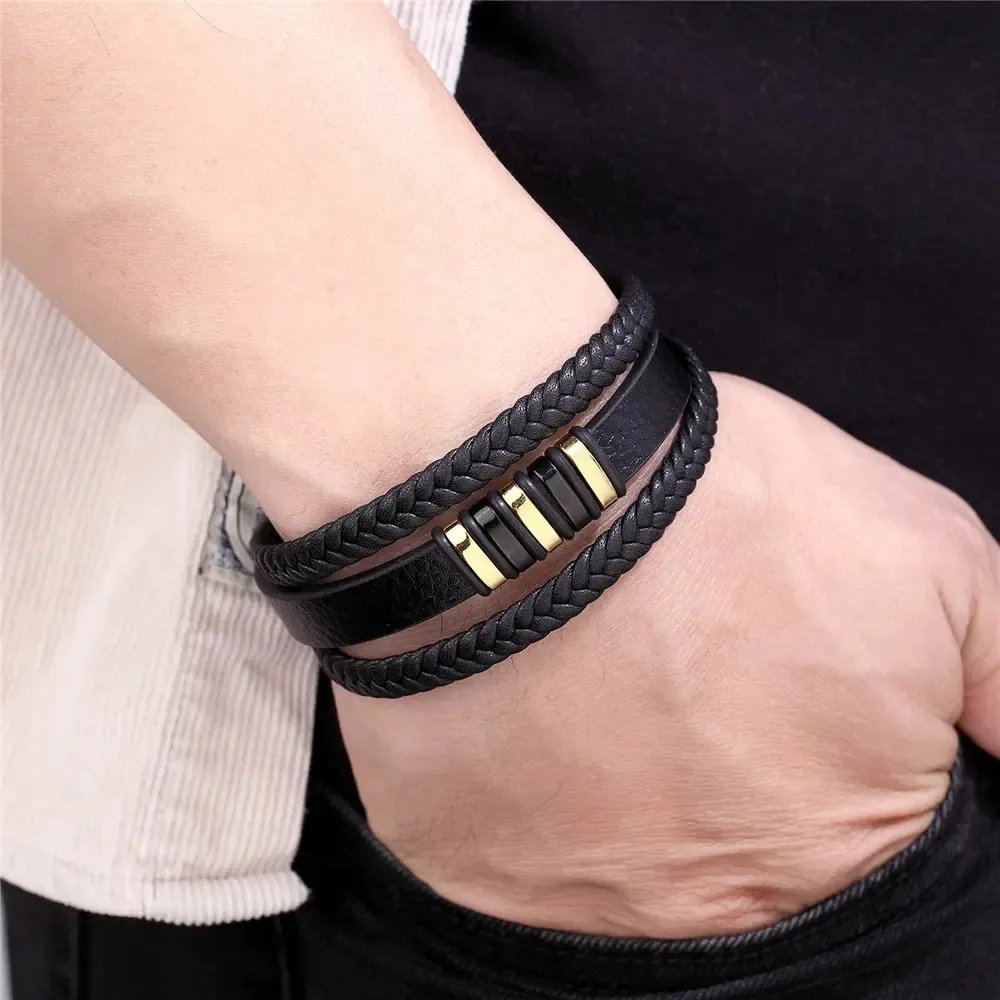 Stilvolles Lederarmband für Herren mit Edelstahlverschluss, 21 CM, 2 Farbe – Bild 4
