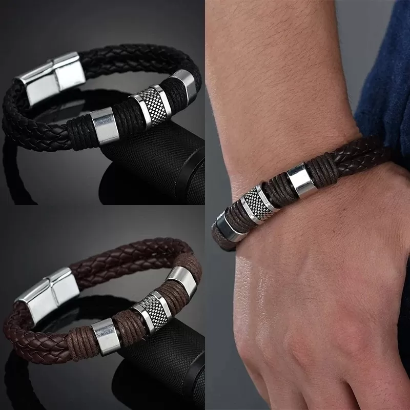 Lederarmband aus Hochwertiges Material Edelstahl Armband Magnetisch Verschluss – Bild 2