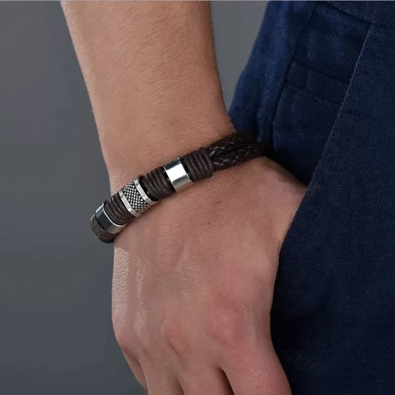 Lederarmband aus Hochwertiges Material Edelstahl Armband Magnetisch Verschluss – Bild 3