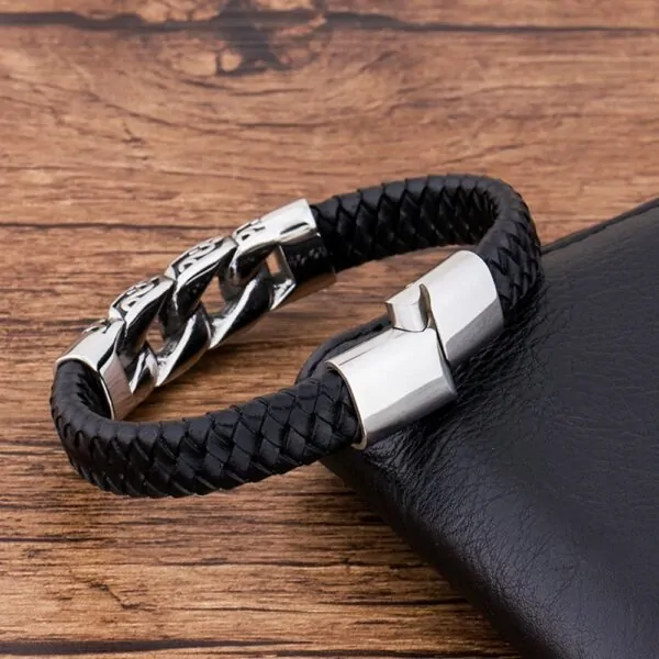 Hochwertiges Lederarmband aus Edelstahl, Wunderbares Armband im Trend – Bild 3