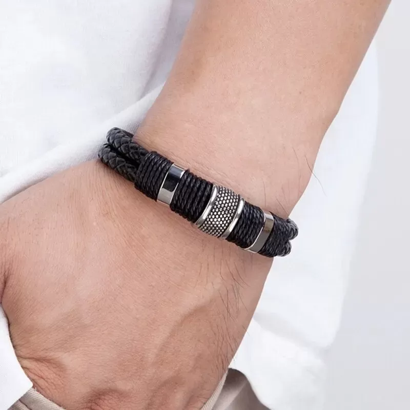 Lederarmband aus Hochwertiges Material Edelstahl Armband Magnetisch Verschluss – Bild 4