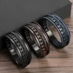 Lederarmband 3 Farbe, Schwarz, Braun, Blau aus Edelstahl