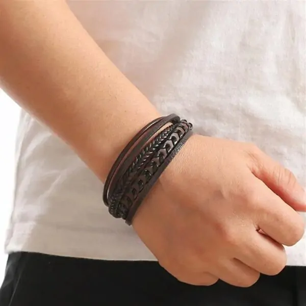 Lederarmband 3 Farbe, Schwarz, Braun, Blau aus Edelstahl – Bild 2