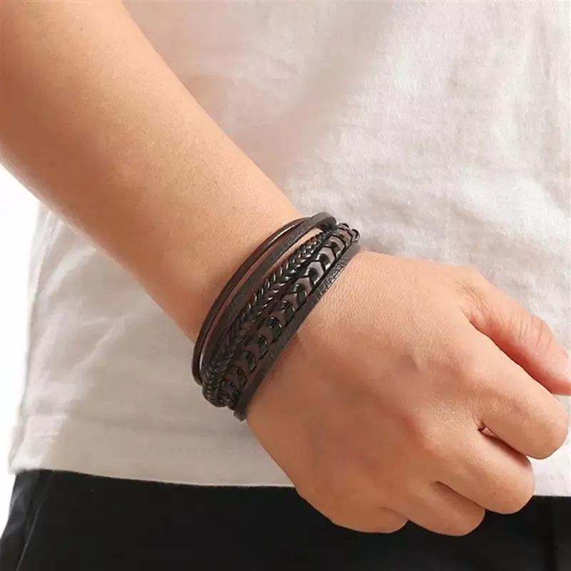 Lederarmband 3 Farbe, Schwarz, Braun, Blau aus Edelstahl – Bild 2