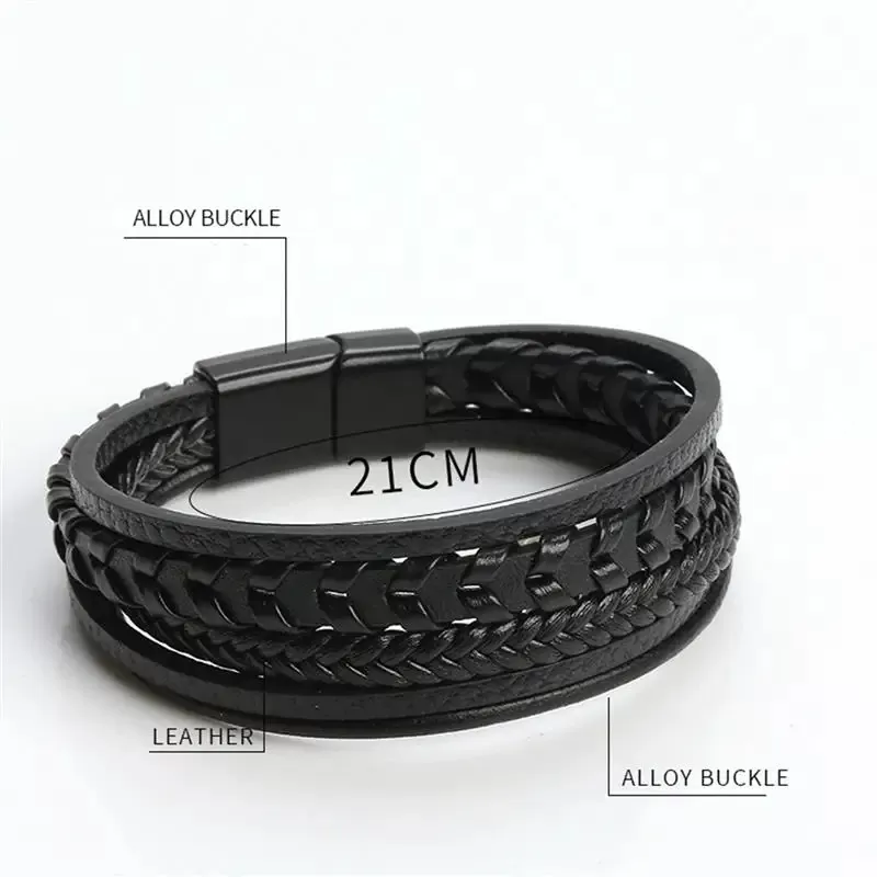 Lederarmband 3 Farbe, Schwarz, Braun, Blau aus Edelstahl – Bild 4