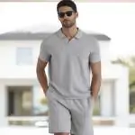 Herren T-Shirt Shorts Sommer Outfit 2 Teiliges Sommer Kurze Ärmel Polo T-Shirt