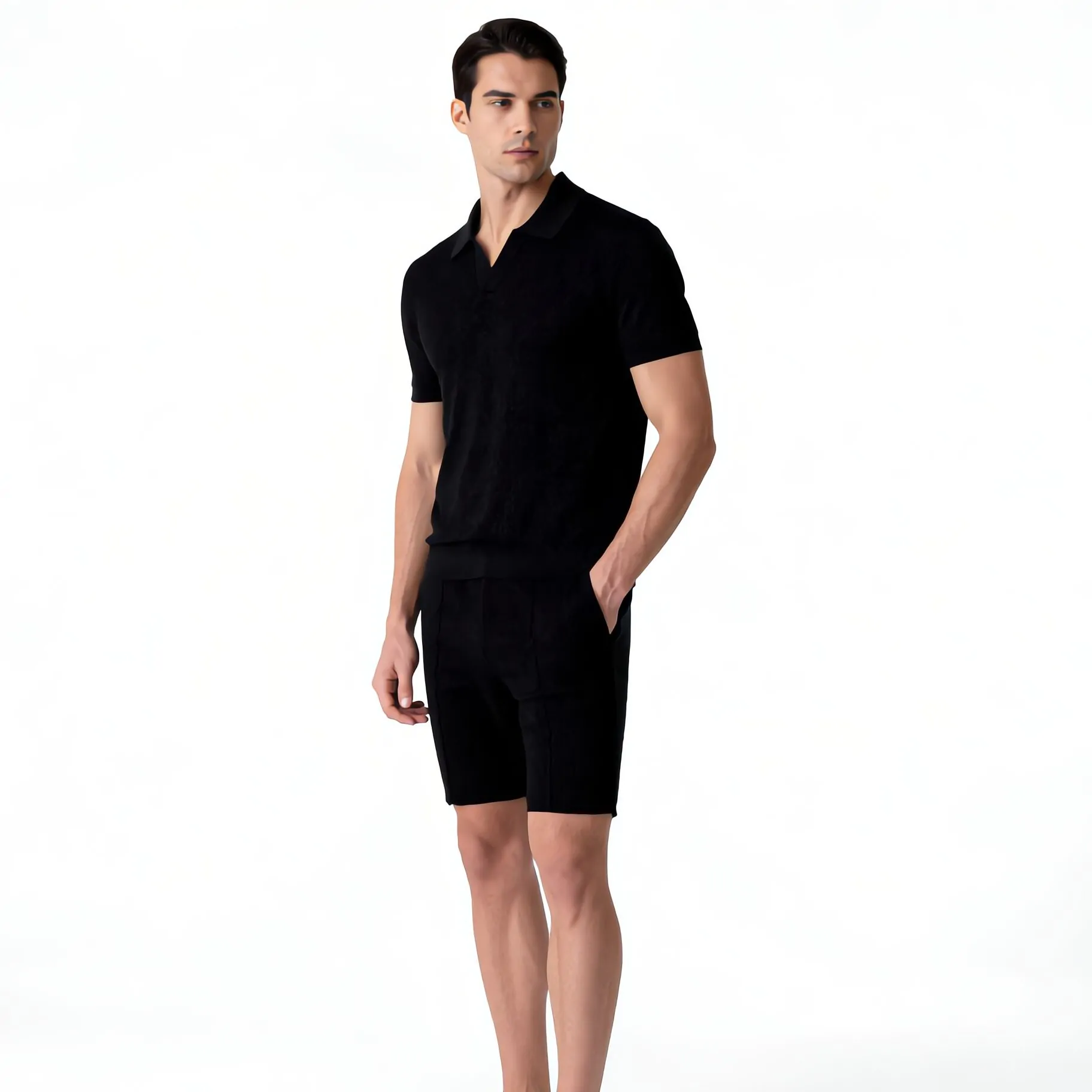 Herren T-Shirt Shorts Sommer Outfit 2 Teiliges Sommer Kurze Ärmel Polo T-Shirt – Bild 2