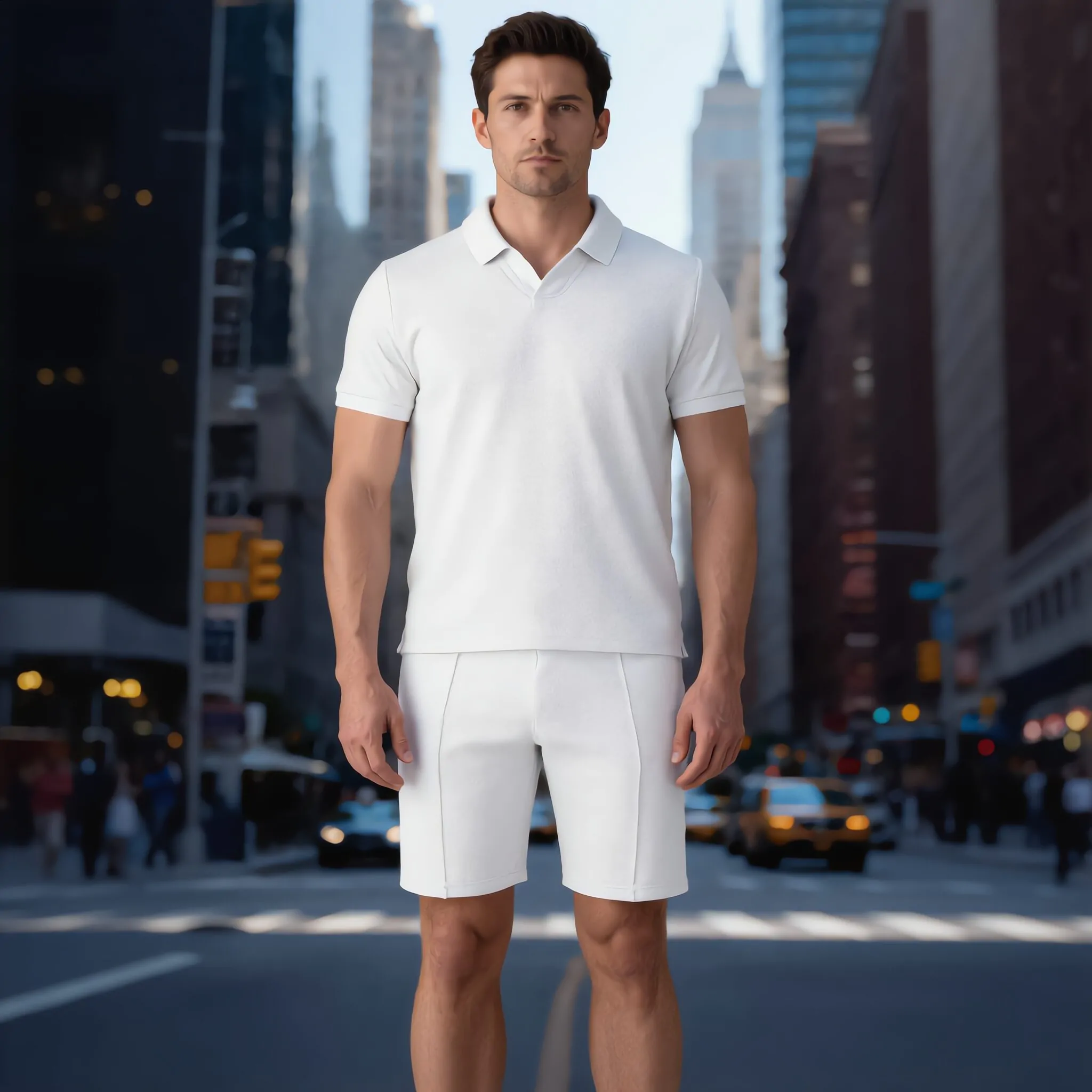 Herren T-Shirt Shorts Sommer Outfit 2 Teiliges Sommer Kurze Ärmel Polo T-Shirt – Bild 4