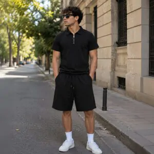 Sommeroutfit mit-Reissverschluss Schwarz