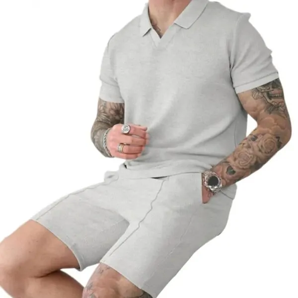 Herren T-Shirt Shorts Sommer Outfit 2 Teiliges Sommer Kurze Ärmel Polo T-Shirt – Bild 4