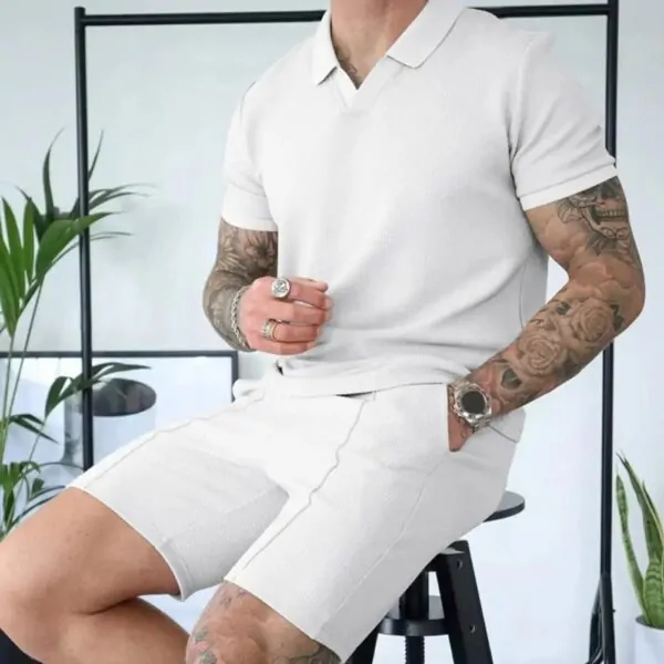Herren T-Shirt Shorts Sommer Outfit 2 Teiliges Sommer Kurze Ärmel Polo T-Shirt – Bild 2